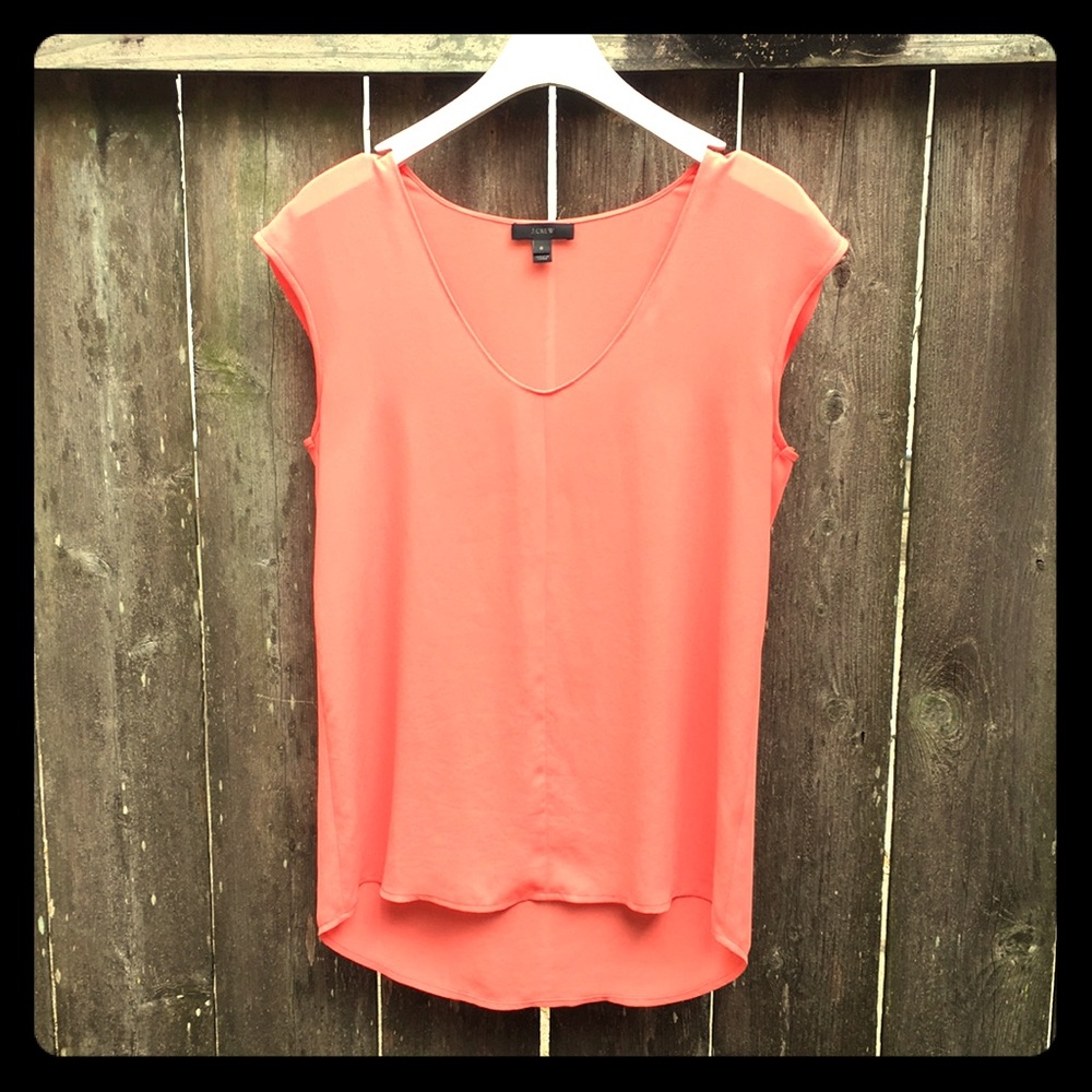 J.Crew Coral Cap-sleeve Shirttail Blouse